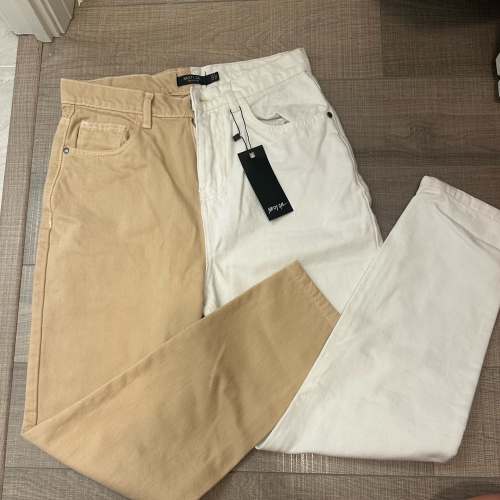 Two-tone high waisted mom jeans